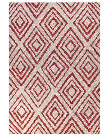 Area Rug White and Red Cotton 160 x 230 cm Geometric Pattern Rectangular Hand Woven Modern Design Beliani