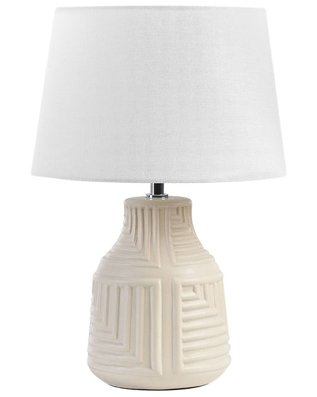 Table Lamp Beige Ceramic Base Fabric Shade Textured Base Night Lamp Desk Light Classic Design Beliani