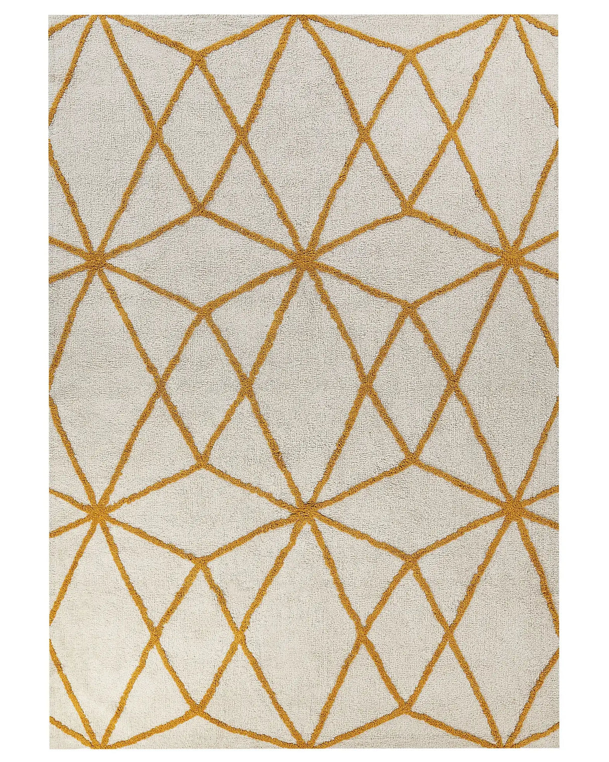Area Rug White and Yellow Cotton 160 x 230 cm Geometric Pattern Rectangular Hand Woven Modern Design Beliani
