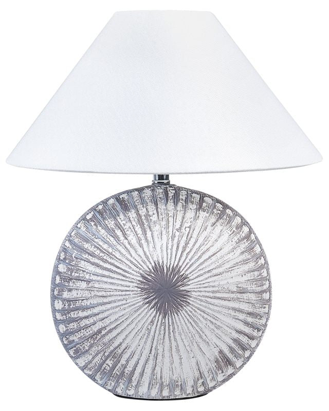 Table Lamp Grey Ceramic Base Fabric Shade Painted Night Lamp Desk Light Classic Design Beliani