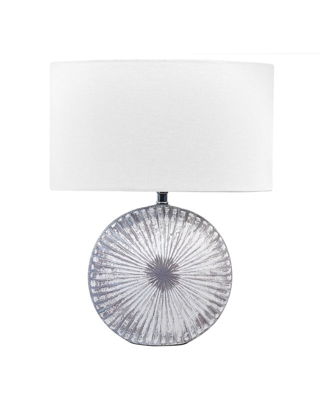 Table Lamp Grey Ceramic Base Fabric Shade Painted Night Lamp Desk Light Classic Design Beliani