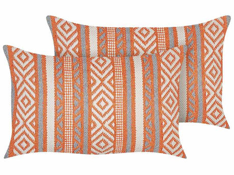 2 Cushions Multicolour Cotton Cover 30 x 50 cm Decorative Pillow Geometric Pattern Boho Design Beliani