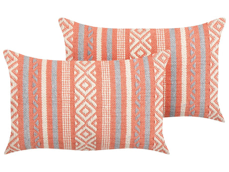 2 Cushions Multicolour Cotton Cover 30 x 50 cm Decorative Pillow Geometric Pattern Boho Design Beliani