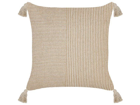 Scatter Cushion Beige  Cotton 45 x 45 cm Pillow Cover Solid Pattern with Polyester Filling  Beliani