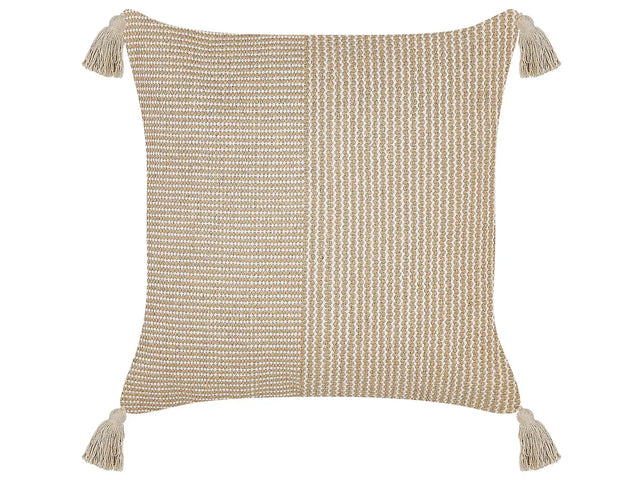 Scatter Cushion Beige  Cotton 45 x 45 cm Pillow Cover Solid Pattern with Polyester Filling  Beliani
