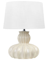 Table Lamp Beige Ceramic Base Fabric Shade Glossy Night Lamp Desk Light Modern Glam Design Beliani
