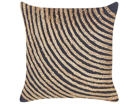 Decorative Cushion Beige and Black Cotton  45 x 45 cm Braided Jute Boho Decor Accessories Beliani