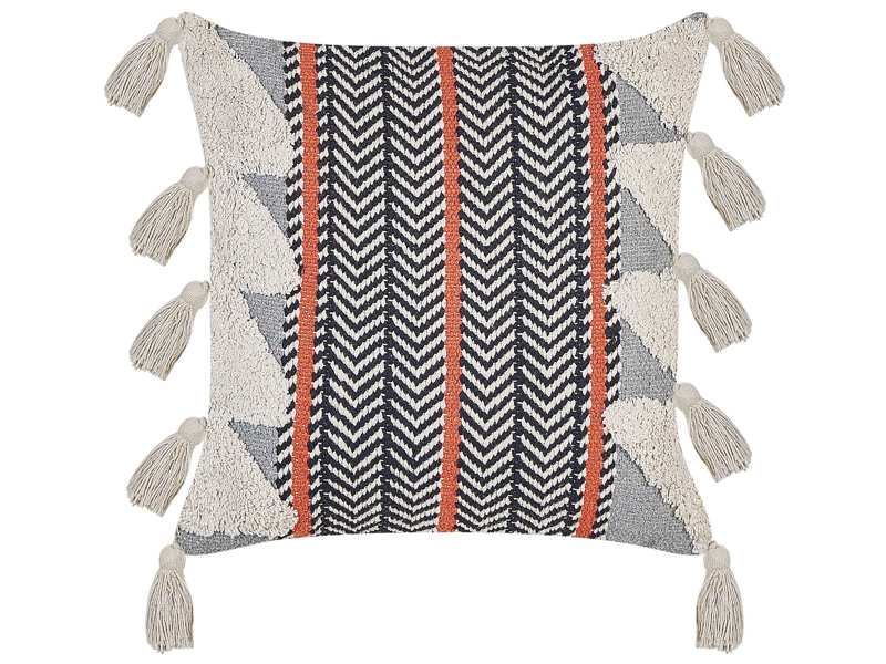 Decorative Cushion Multicolour Cotton 45 x 45 cm With Tassels Boho Chevron Pattern Beliani