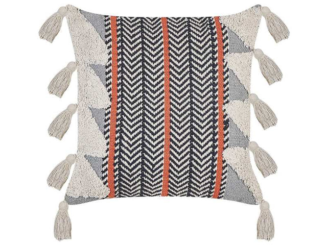 Decorative Cushion Multicolour Cotton 45 x 45 cm With Tassels Boho Chevron Pattern Beliani