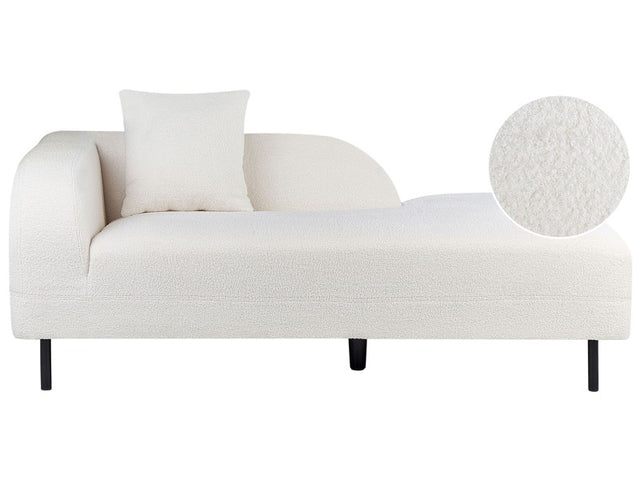 Chaise Lounge White Bocule 2 Seater Left Hand Throw Cushion Retro Minimalistic Beliani