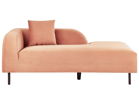 Chaise Lounge Peach Pink Velvet 2 Seater Left Hand Throw Cushion Retro Minimalistic Beliani