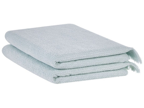 Set of 2 Bath Sheets Towels Mint Terry Cotton Polyester 100 x 150 cm Tassels Texture Bath Towels Beliani