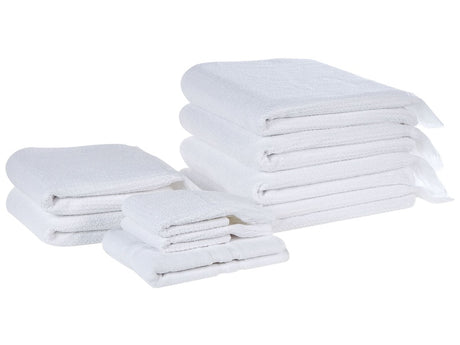 Set of 9 Bath Towels WhiteTerry Cotton Polyester Tassels Texture Bath Towels Beliani