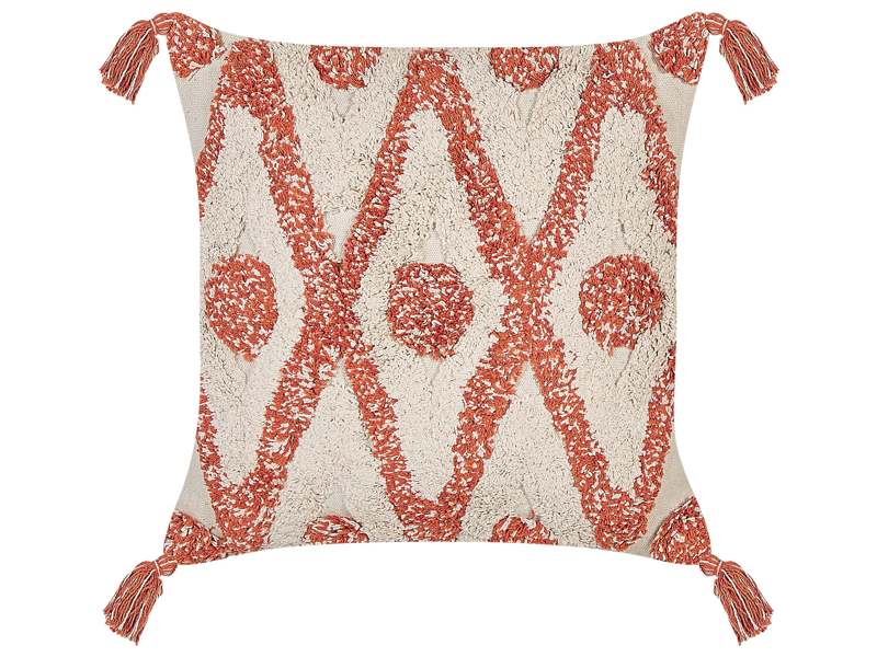 Decorative Pillow Beige and Orange Cotton 45 x 45 cm Geometric Pattern Boho Design Throw Cushion Beliani