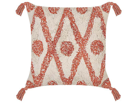 Decorative Pillow Beige and Orange Cotton 45 x 45 cm Geometric Pattern Boho Design Throw Cushion Beliani