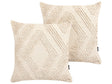 Set of 2 Decorative Pillows Off-White Cotton 45 x 45 cm Diamond Geometric Pattern Boho Design Throw Cushions Beliani