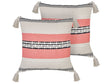 Set of 2 Decorative Pillows Beige and Red Cotton 45 x 45 cm Striped Pattern with Tassels Boho Design Throw Cushions Beliani