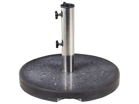 Parasol Base Black Granite Stainless Steel 45 x 45 cm 25 kg Round Outdoor Umbrella Stand Beliani