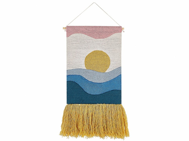 Wall Hanging Multicolour Cotton Wool 46 x 108 cm Handwoven with Tassels Geometric Pattern Wall Décor Boho Style Living Room Bedroom Beliani