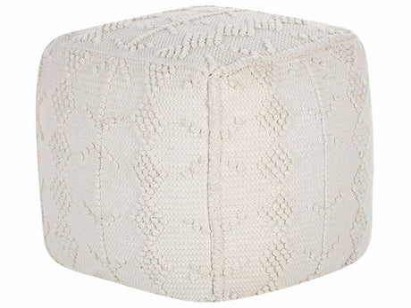 Pouffe White Cotton 40 x 40 cm Geometric Knitted Pattern Decorative Seat Boho Style Living Room Bedroom Beliani