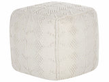Pouffe White Cotton 40 x 40 cm Geometric Knitted Pattern Decorative Seat Boho Style Living Room Bedroom Beliani
