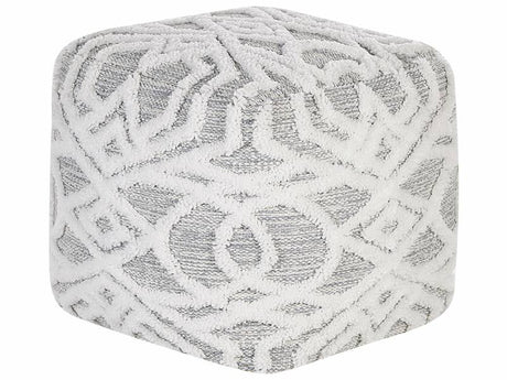 Pouffe Grey White Cotton Polyester 40 x 40 cm Geometric Knitted Pattern Decorative Seat Boho Style Living Room Bedroom Beliani