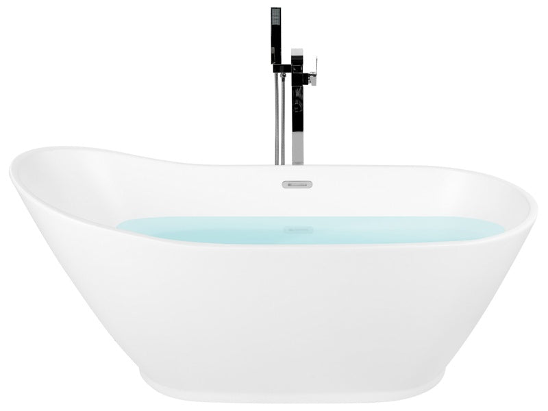 Bathtub White Acrylic 1700 x 750 mm Oval Overflow System Matt Finish Freestanding Modern Beliani