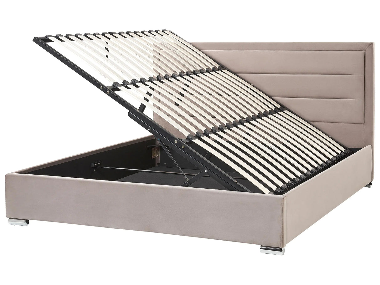 Storage Bed Taupe Velvet Upholstery EU Super King Size 6ft Modern Design Padded Headboard Ottoman Lift  Beliani