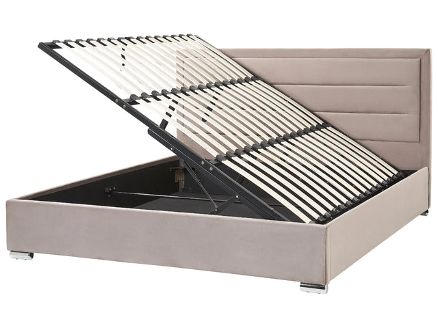 Storage Bed Taupe Velvet Upholstery EU Super King Size 6ft Modern Design Padded Headboard Ottoman Lift  Beliani