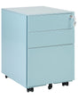 Office Storage Unit Light Blue Steel with Castors 3 Drawers Key-Locked Industrial Design Beliani