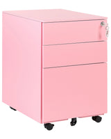 Office Storage Unit Pink Steel with Castors 3 Drawers Key-Locked Industrial Design Beliani