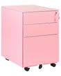 Office Storage Unit Pink Steel with Castors 3 Drawers Key-Locked Industrial Design Beliani