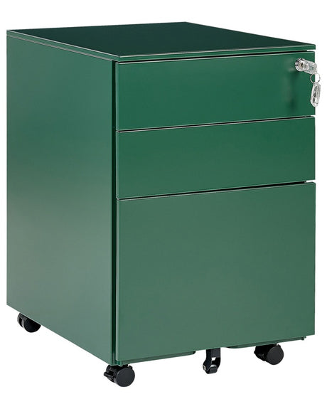 Office Storage Unit Green Steel with Castors 3 Drawers Key-Locked Industrial Design Beliani