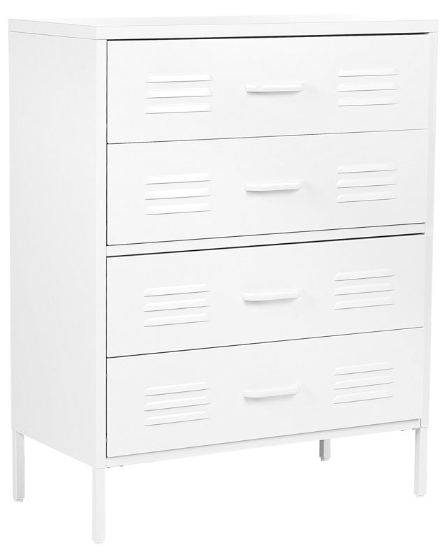 4 Drawer Chest White Metal Steel Storage Cabinet Industrial Style for Home Office Living Room Beliani