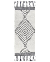 Area Rug White and Black Cotton 80 x 150 cm Rectangular with Tassels Geometric Pattern Handwoven Modern Boho Style Living Room Bedroom Beliani