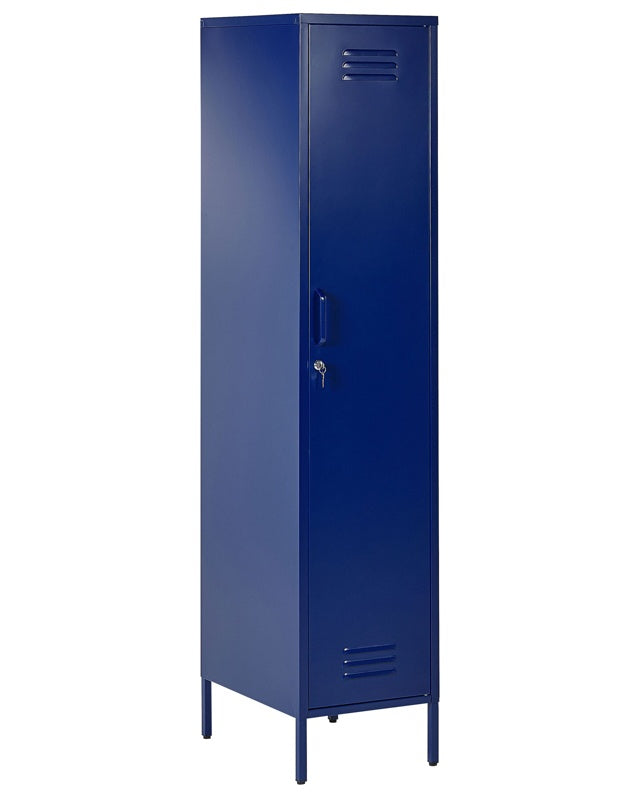 Storage Cabinet Navy Blue Metal Locker with 5 Shelves and Rail Modern Home Office Beliani