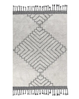 Area Rug White and Black Cotton 140 x 200 cm Rectangular with Tassels Geometric Pattern Handwoven Modern Boho Style Living Room Bedroom Beliani