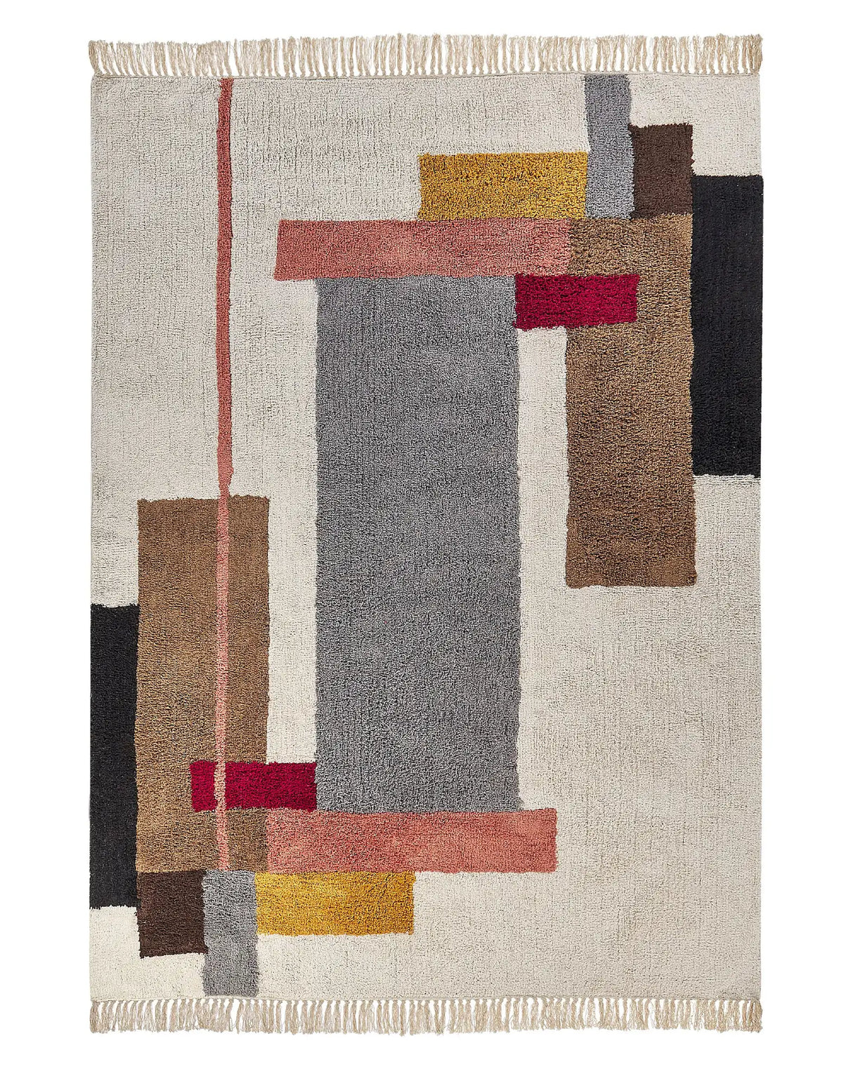 Area Rug Multicolour Cotton 140 x 200 cm Rectangular with Tassels Geometric Pattern Handwoven Modern Boho Style Living Room Bedroom Beliani