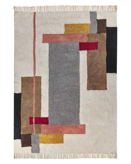 Area Rug Multicolour Cotton 140 x 200 cm Rectangular with Tassels Geometric Pattern Handwoven Modern Boho Style Living Room Bedroom Beliani