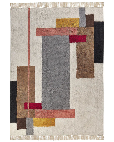 Area Rug Multicolour Cotton 160 x 230 cm Rectangular with Tassels Geometric Pattern Handwoven Modern Boho Style Living Room Bedroom Beliani