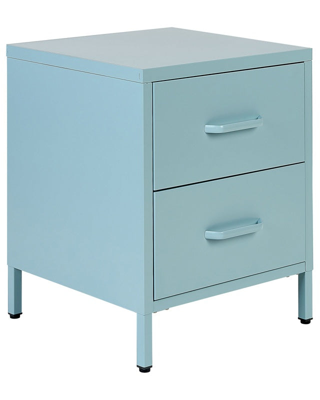 Bedside Table Light Blue Steel Nightstand Industrial Design 2 Drawers Bedroom Storage Furniture  Beliani