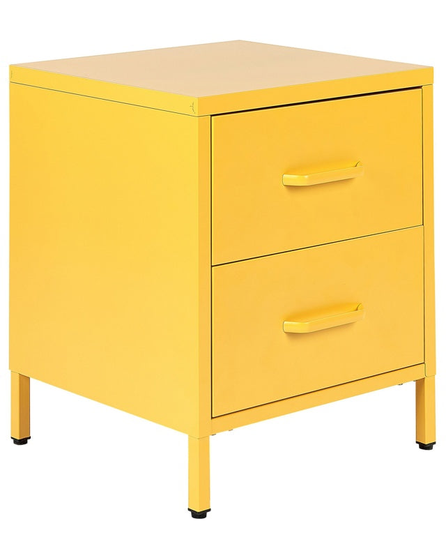 Bedside Table Yellow Steel Nightstand Industrial Design 2 Drawers Bedroom Storage Furniture  Beliani