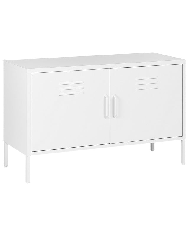 2 Door Sideboard White Steel Home Office Furniture Shelves Leg Caps Industrial Design  Beliani