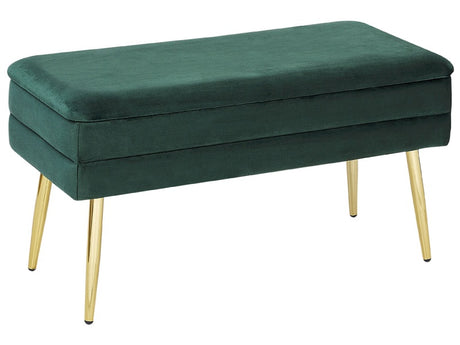 Bedroom Storage Bench Dark Green Polyester Velvet Upholstery Golden Legs Glam Design Solid Colour Living Room Furniture Beliani