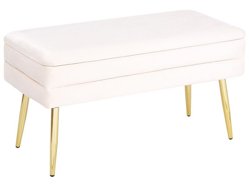 Bedroom Storage Bench Cream Polyester Velvet Upholstery Golden Legs Glam Design Solid Colour Living Room Furniture Beliani