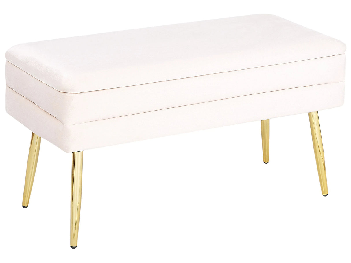 Bedroom Storage Bench Off-White Polyester Velvet Upholstery Golden Legs Glam Design Solid Colour Living Room Furniture Beliani