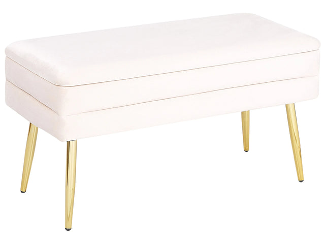 Bedroom Storage Bench Off-White Polyester Velvet Upholstery Golden Legs Glam Design Solid Colour Living Room Furniture Beliani