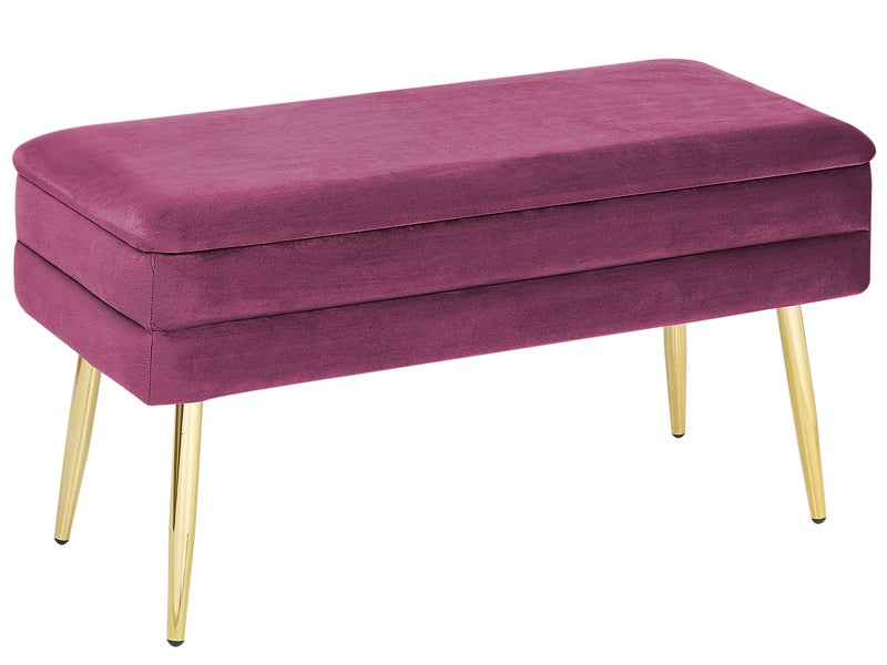 Bedroom Storage Bench Burgundy Polyester Velvet Upholstery Golden Legs Glam Design Solid Colour Living Room Furniture Beliani