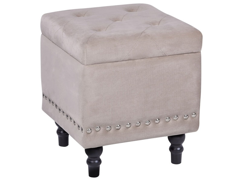 Footstool Beige Velvet Upholstery Button Tufted Nailhead Trim Seat  Beliani