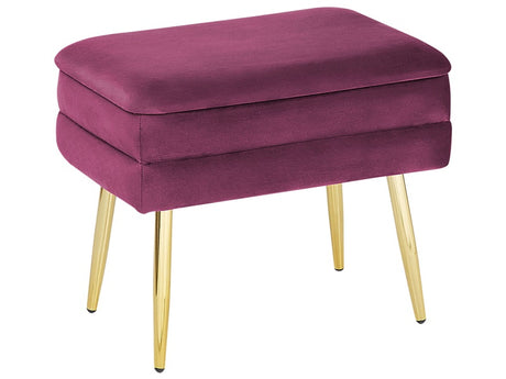 Bedroom Storage Bench Burgundy Red Polyester Velvet Upholstery Golden Legs Glam Design Solid Colour Living Room Furniture Beliani